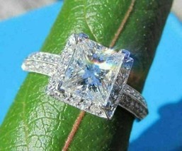 Halo Engagement Ring 2.90Ct Princess Cut Simulated Diamond 14k White Gold Size 8 - £200.60 GBP