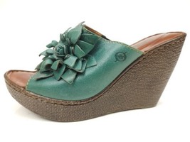 Born Turquoise Leather Floral Wedge Heels Slides Sandals - Size 8 M - £23.35 GBP