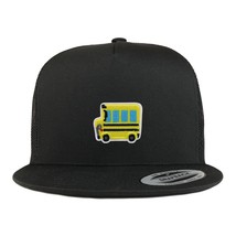 Trendy Apparel Shop School Bus Patch 5 Panel Flatbill Trucker Cap - Black - $24.99+