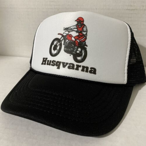 Vintage Husqvarna Trucker Hat Motorcycle Hat Adjustable SnapBack Hat Black - $8.88