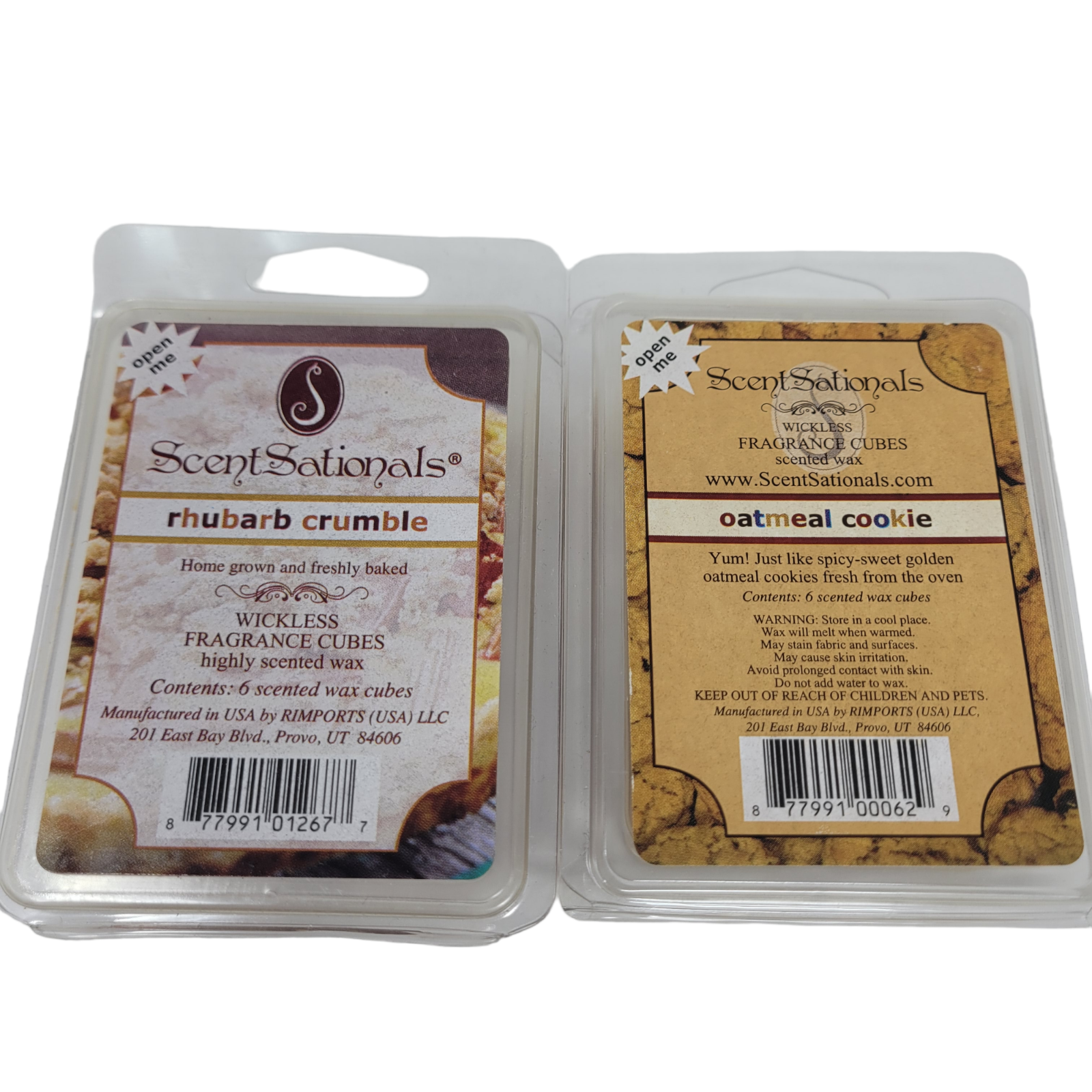 2 SCENTSATIONALS Rhubarb Crumble and Oatmeal Cookie WAX FRAGRANCE CUBES - $7.91