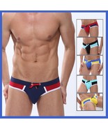 Men&#39;s Six Bi-Color Bikini Fashion Swimming Briefs w/ Drawstring Manview ... - £18.43 GBP