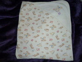 CARTERS hooded blanket bunny cream top blocks rocking horse ball 30.25&quot; x 35.5&quot; - £9.49 GBP