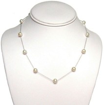 18&quot; 6-7mm 11 White  Pearls  14K white Gold Tin Cup Delicate Necklace - £92.21 GBP
