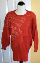 Vintage 1980&#39;s CHRISTINE Sequin/Lace/Angora Embellished Red Knit Sweater... - £46.78 GBP