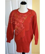 Vintage 1980's CHRISTINE Sequin/Lace/Angora Embellished Red Knit Sweater (M) - $58.70