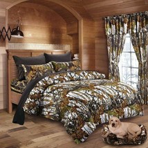 14 pc WHITE CAMO King-Queen set KING COMFORTER BLACK QUEEN SHEETS, CURTAINS - £92.30 GBP