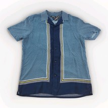 Express Mens Camp Shirt Sz M Blue Geometric Print Button Front Short Sle... - $27.62