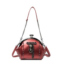 Vintage Frame Women&#39;s Shoulder Bag Tassel Rivet Shell Bag Leather Qualitied Chai - £41.52 GBP