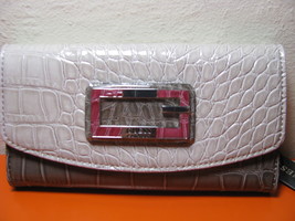 GUESS D&#39;ORSAY SLIM CLUTCH WALLET LIGHT BEIGE/BROWN/RED/SILVER NEW WITH TAG - £28.71 GBP