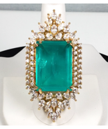 Signed Princess Doublet Natural Emerald with CZ 18KGL Size 9 Cocktail Ring - $6,995.64 MXN