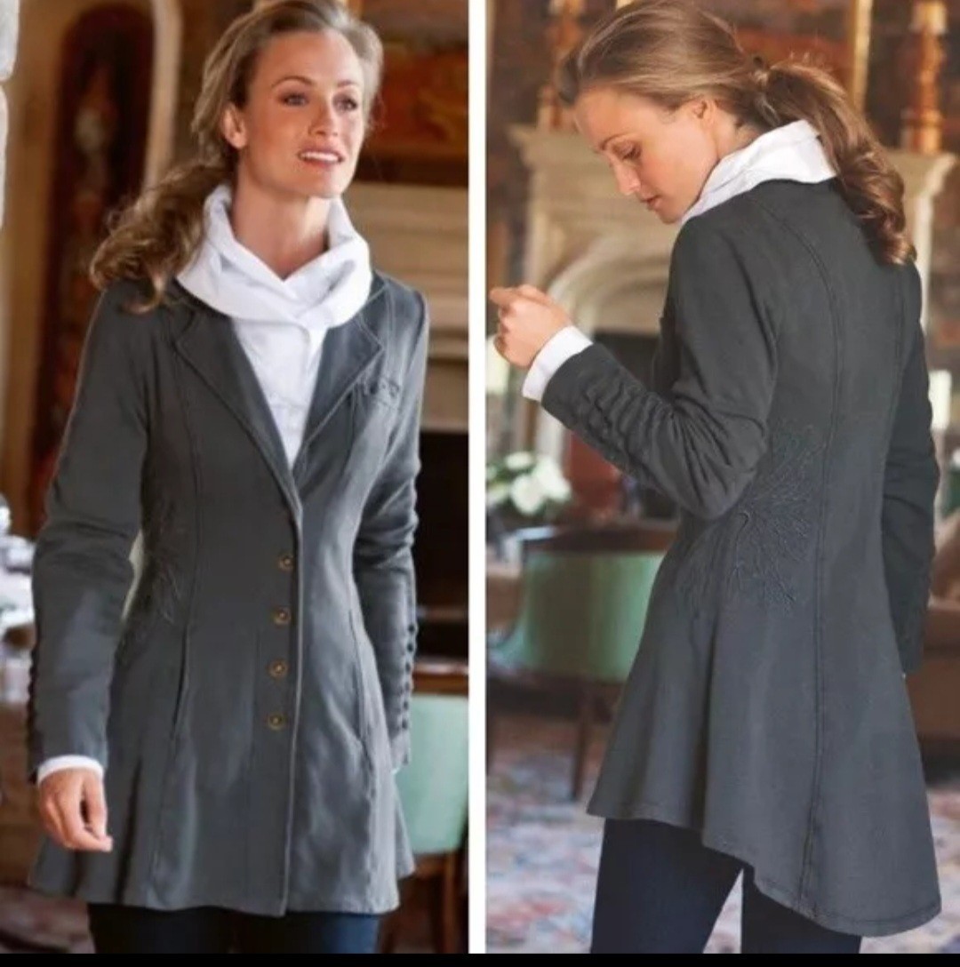 Soft Surroundings Embroidered Long Charcoal Tallulah Jacket Large  - £31.60 GBP