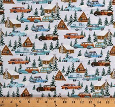 Cotton Snowy Woods Cabins Camping Winter White Fabric Print by the Yard D502.73 - £9.51 GBP