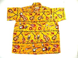 Eddie-D Boardsports Yellow Aloha Hawaiian Shirt Guitar Print  Mens 3XL - $42.49