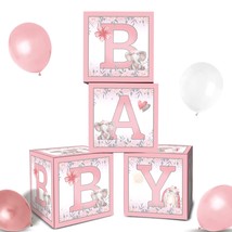 4 Pcs Pink Elephant Baby Balloon Box Decorations Diy Pink Baby Letter Blocks Bal - £25.71 GBP