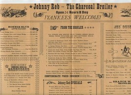 Johnny Reb The Charcoal Broiler Menu Yankees Welcome 1950&#39;s - $27.72