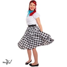 Black and White Check 50s Circle Skirt w Crinoline Sz LXL Dance Sock Hop Hey Viv - £25.65 GBP