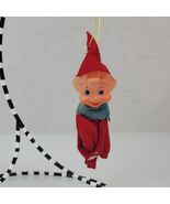 Vintage Elf Pixie Sprite Xmas Ornament Knee Hugger Felt Plastic Face 4" MCM - $14.84