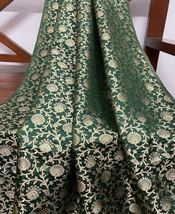 Indian Banarasi Brocade Fabric Green &amp; Gold Fabric Wedding Dress Fabric - NF312 - £5.96 GBP+