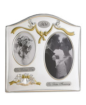 LAWRENCE Satin Silver &amp; Brass Plated 2 Opening Picture Frame 50 th Anniversary - £15.97 GBP