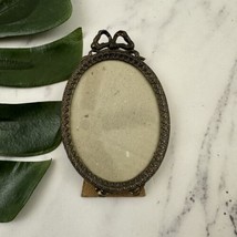 Vintage Brass Metal Oval Table Top Picture Frame Bow Cottagecore Sweet 4in - £15.63 GBP
