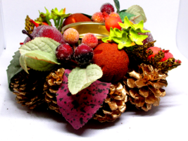 Christmas Fall bountiful CANDLE HOLDERS 2&quot; pillar candles 7&quot; diameter (N clst) - $18.81