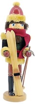 Wooden Christmas Nutcracker, 14&quot;, White Male In Red Scarf Skier W/SKIS &amp; Pole,Tx - £26.75 GBP