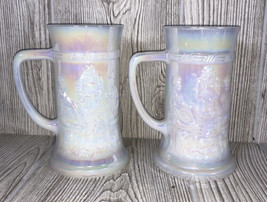 Vintage Federal Glass Beer Stein Pearlized ~ Iridescent Tavern Bar Scene Mugs 2 - £14.02 GBP