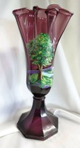 Fenton Art Glass Hand Painted Aubergine Handerchief Swung Vase - $169.00