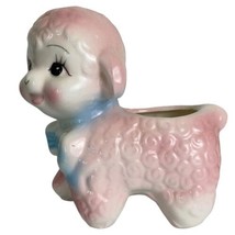 Vintage Taiwan Blue Pink Yellow Bow Ceramic Baby Lamb Planter Pot  - £22.47 GBP