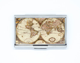 Business &amp; Credit Card Case antique world maps vintage Steel Pocket box ... - £12.41 GBP