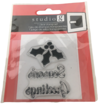 Studio G Clear Stamp Set Seasons Greetings Holly Leaves Christmas Card M... - £3.92 GBP