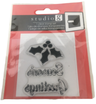 Studio G Clear Stamp Set Seasons Greetings Holly Leaves Christmas Card M... - £3.97 GBP