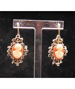 Vtg Cameo Earrings Carved Woman&#39;s Profile Relief Gold Tone Open Work Pie... - $27.99 CAD