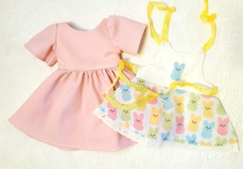 2-Piece EASTER / Spring Pink DRESS &amp; Bunny Apron - Clothes for 18&quot; Dolls... - £11.59 GBP