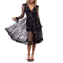 HELSI Ella Embroidered Long Sleeve Deep V-Neck Midi Dress, Black, XL, 12... - £213.51 GBP