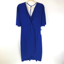 The Vanity Room Faux Wrap Dress Deep V Low Back Blue Stretch Size M - $19.24