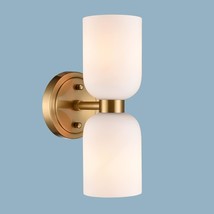 Modern Gold Bathroom Vanity Milky Glass Wall Sconce Bathroom Light Fixtures With - £105.01 GBP