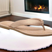 Eileen Fisher Padded Leather Flip Flops  7 Light Gold Comfy Shimmering S... - $90.09