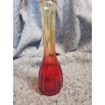 Jeannette Amberina Red Yellow Ribbed Depression Glass Bud Vase vintage - $14.01