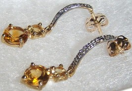10 K Yellow Gold Citrine Round & Diamond Drop Earrings, 7/8"L,  0.97(Tcw) - $149.99