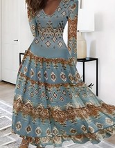Blue Paisley Maxi Dress Boho Long Sleeves Full Skirt Size 2XL - $35.93 CAD