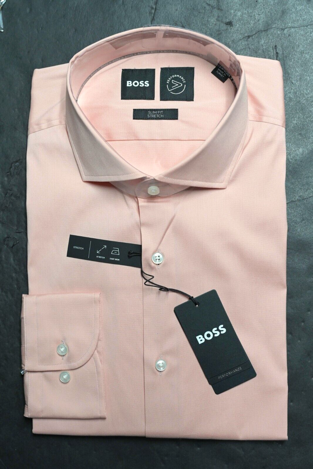 HUGO BOSS Herren Unebener Slim Fit Performance Stretch Cotton Rosa Kleid Hemd 41 Item image 2