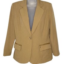 Susan Graver camel tan one button career blazer with gold zipper detail size 2 - £18.06 GBP