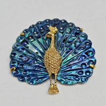 Abalone Shell Gold Tone Peacock Bird Pin Brooch - £32.03 GBP