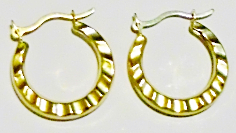 Primary image for 10K YELLOW GOLD TEXTURED HOOP EARRINGS WITH SNAP CLOSURE, 5/8" DIAMETER, 0.6GR