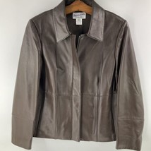 Pendleton Womens Brown Leather Jacket Casual Size 4P Petite Coat Busines... - £66.94 GBP