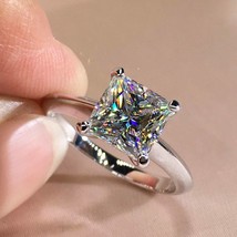 Women&#39;s Lab Created Engagement Ring 14K White Gold Finish 2Ct Princess D... - $1,192.56 MXN