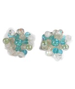 Vtg 50s 60s  Aqua Blue Multi Facet Bead Cluster Clip On Earring 1&quot; W. Ge... - €21,43 EUR