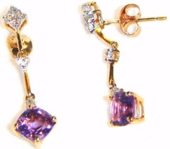 14 K Yellow Gold Amethyst, White Topaz &amp; Diamond Dangle Earrings, 1.24(Tcw) 1.40 G - £140.74 GBP